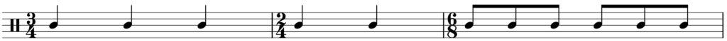 time signature examples of 2/4 3/4 and 6/8 time musical notation