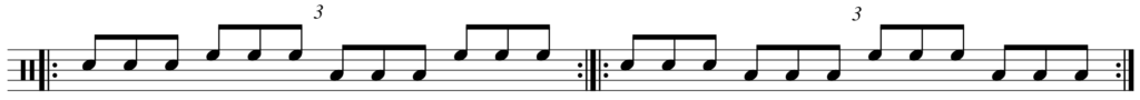 two drum fill exercises in triplets moving around the drums