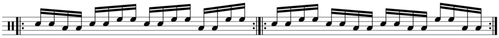 two drum fill exercises in sixteenth notes moving around the drums