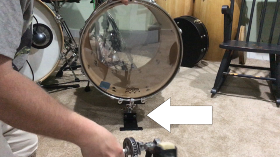 image showing the riser and kick pedal attachment for the floor tom kick drum