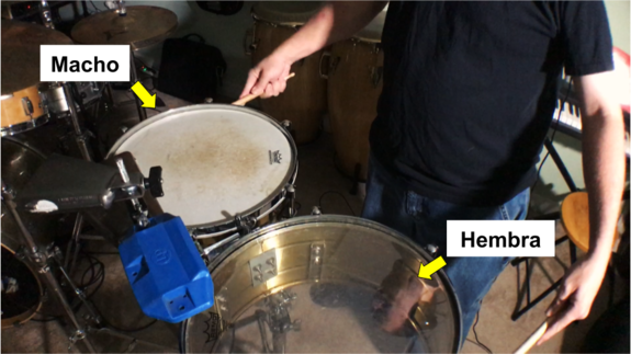 timbale setup with drum names macho and hembra for learning how to play timbales