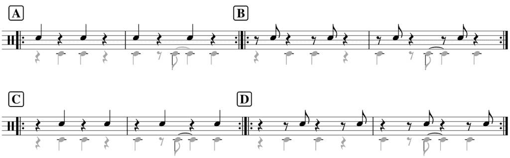 clave improvisation musical notation for drum set